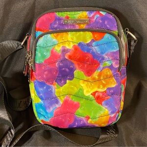 Betsy Johnson Crossbody adjustable strap bag, colorful, gummy bear pattern